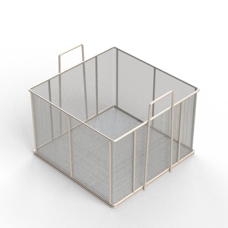 Anysizebasket Rectangular Wire Mesh Basket: 18Lx18Wx12H, 304 SS, 5/16 Rod Frame, Stacking Handles, Mesh: 4 x .063 TMT-180180120-A04S